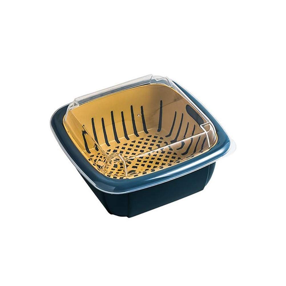 Colander Set with Strainer Bowl, Kitchen Colander with Lid Household Double Layer Fruit Washing Basket Multifunction Storage Containers for Fruits Vegetable (Blue)