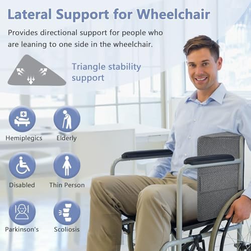 KAAMOS Lateral Support for Wheelchair Pads Cushions for Seniors Wheelchair Pillow Back Support Foam Wedge Cushion Wheel Chair Side Guards Panels Stabilizer Attachment (1Pcs)