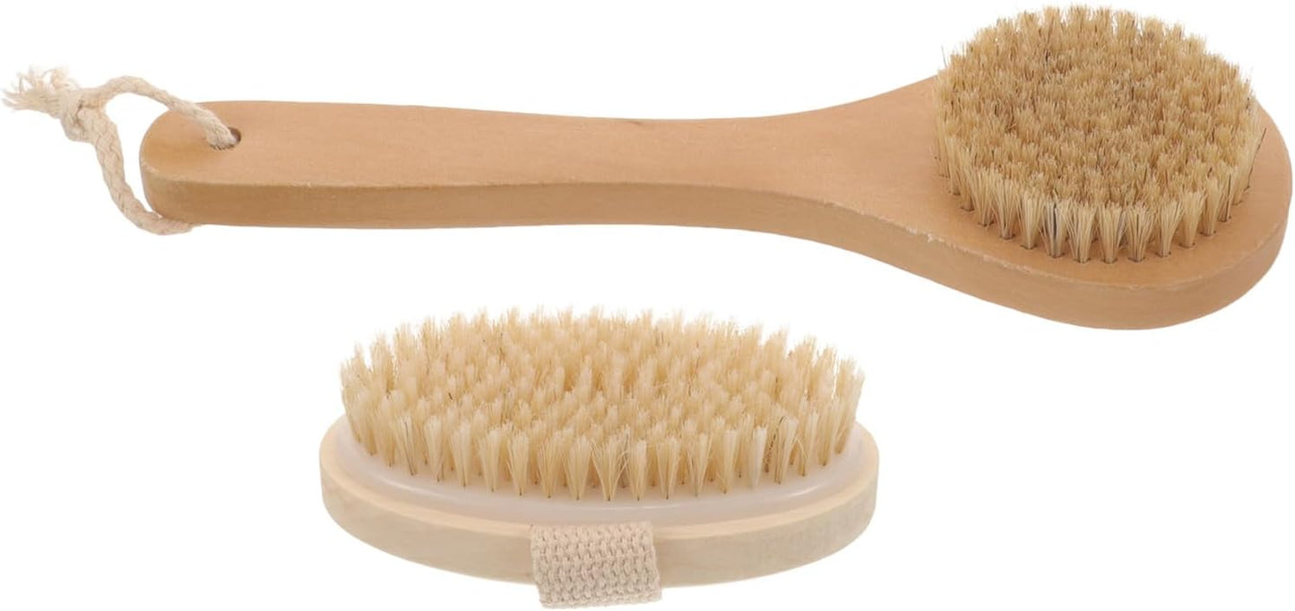 FRCOLOR 2pcs Exfoliating Bath Brush and Body Scrubber Set with Maple Wood Handle, Round Bathing Brush for Dead Skin Removal, Suitable for Women’s Spa and Daily Bathing Use