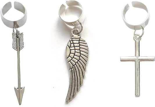 Angel Wings Ear Cuffs 3Pcs Arrow Cross Ear Chain Helix Cartilage Clip Dangle Jewelry for Women Menâ¦