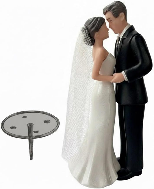 Wedding Cake Topper Bride and Groom Figurine with Veil, Classic Couple Cake Decoration for Wedding, Engagement, Bridal Shower Party(Black)