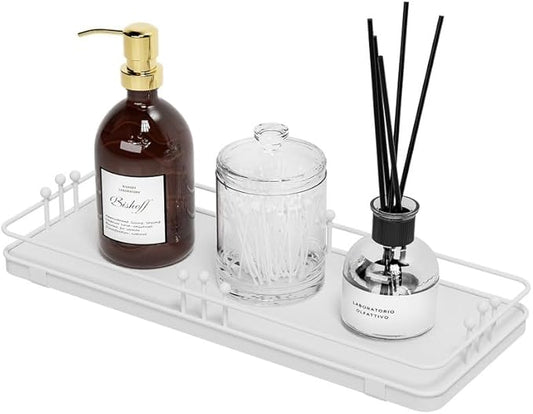 Bathroom Vanity Tray for Countertop Toiletries Perfume Makeup Soap Dispenser Toilet Tank, Kitchen Tray for Salt Spice, Decor Tray for Candle Nightstand Coffee 11.3âx 4.4â White