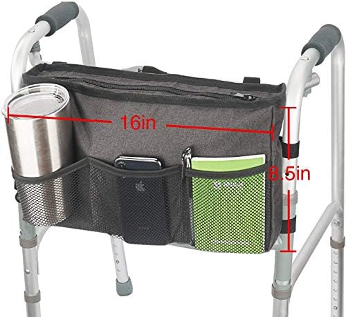 Update Walker Bag Hand Free Storage Bag Walker Attachment Handicap Basket Pouch for Rollator, Wheelchair, Folding Walkers (Black)