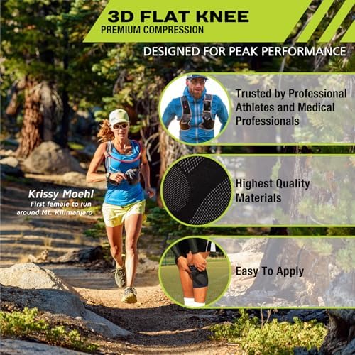 Pro-Tec Athletics 3D Flat Knee Support, Advanced Flat Knit Technology for Custom Fit, Breathable Multi-Directional Stretch Fabric, Non-Slip Gel, Full Range of Motion, L, Blue/Black