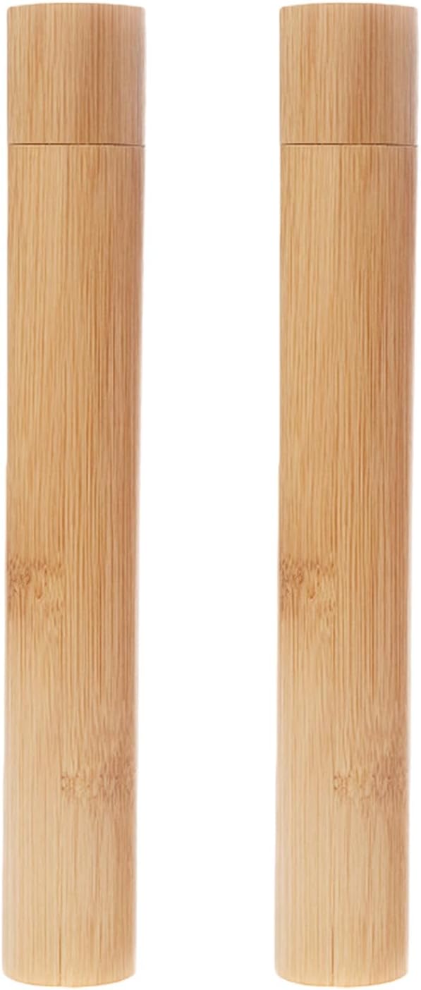 erioctry 2 Pack Bamboo Toothbrush Travel Holder 8.3 Inch Natural Toothbrush Case Cover Camping Accessory Bathroom Storage