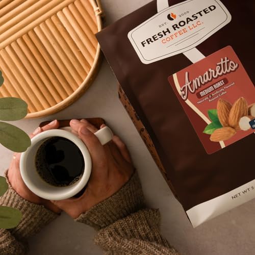 Fresh Roasted Coffee, Amaretto Flavored Drip Ground Coffee, Medium Roast, Kosher, 5 lb (80 oz)