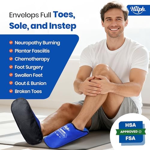 Hilph XL Foot Ice Pack Slippers for Foot Surgery, 1 Pair Hot Cold Packs Gel Ice Slippers for Foot and Toes Pain Relief, Sever Swelling, Bunion Surgery, Plantar Fasciitis, Neuropathy, Gout