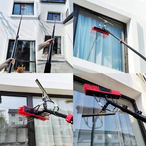 Water Fed Poles Kit, High Window Cleaning Brush Kit with Extension Handle, Solar Panel Cleaner Brush and Poles Kit,9m/30ft