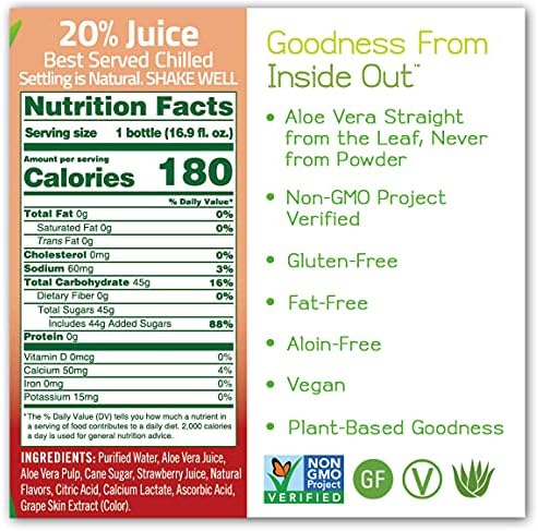 ALO Aloe Vera Juice Drink | BLUSH - Aloe Vera + Strawberry | 16.9 fl oz, Pack of 12 | Plant-Based Drink with Real Aloe Pulp