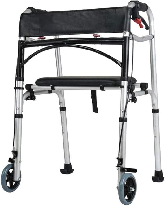 Walking Frame,Folding Walker Adjustable Front Wheeled Support with 2 Wheels Handbrake Seat for Elderly Disabled Yearn for