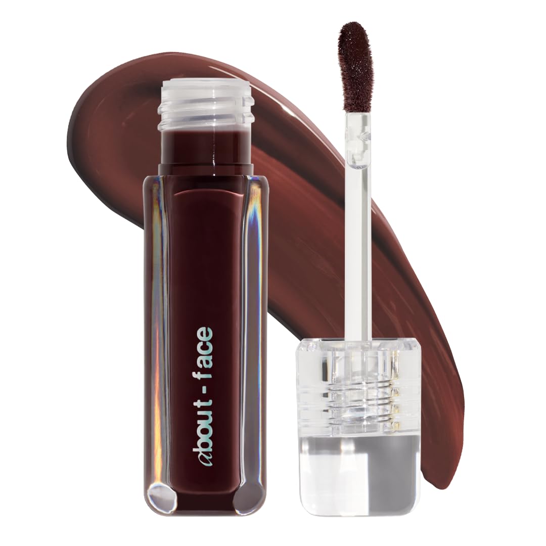 about-face Light Lock Lip Gloss Play Hooky â Non-Sticky, High-Shine Lip Oil Gloss with Coconut Oil, Peppermint & Lavender â Vegan, Cruelty-Free, Clean Beauty â 0.21 oz (Plum Brown)