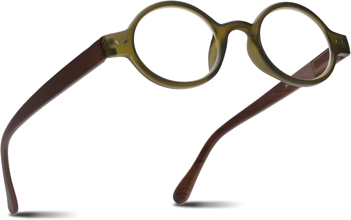 2SeeLife Small Round TR-90 Reading Glasses for Men & Women - Narrow-Medium Fit, Sturdy Frame, Spring Hinges, Retro Readers, Green, +2.00