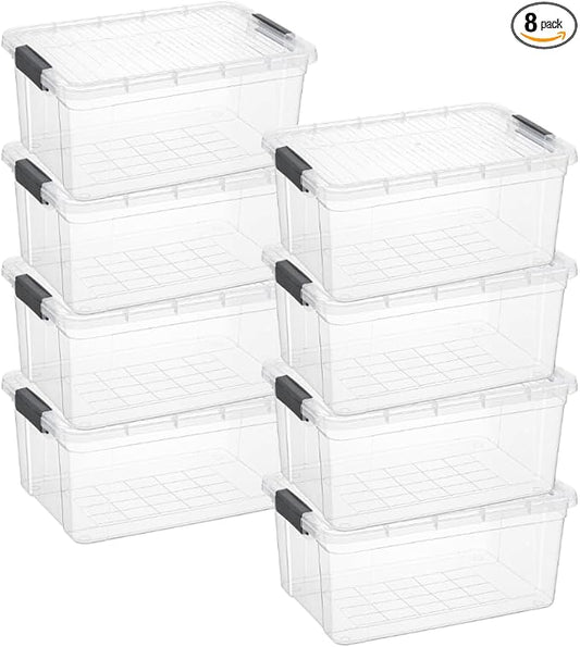 Superio Storage Bins with Lids, Clear Plastic Containers for Organizing, Stackable Totes, BPA Free, Odor Free, Organizer Boxes for Home, and Dorm (8 Pack, 36 Qt)