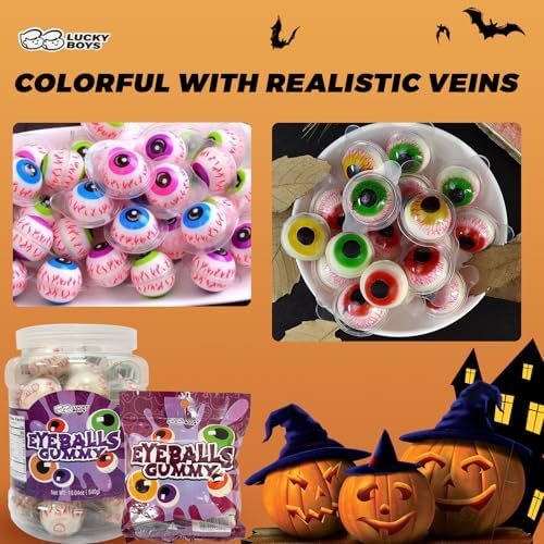 Lucky boys Eyeball Gummy Candy With Fruity Liquid Center Fat Free Perfect for Halloween & Themed Parties, Fun & Delicious 19.04oz (Eyeball Gummy 19.04oz 30pcs)
