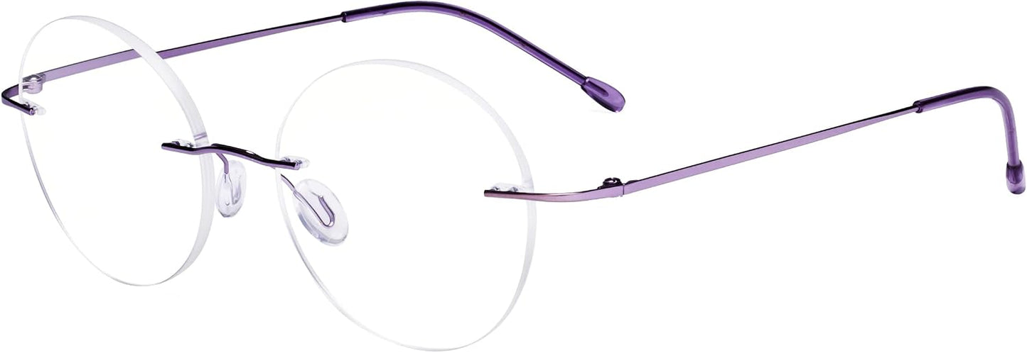 Eyekepper Frameless Reading Glasses Women - Round Rimless Readers Men Purple +2.25