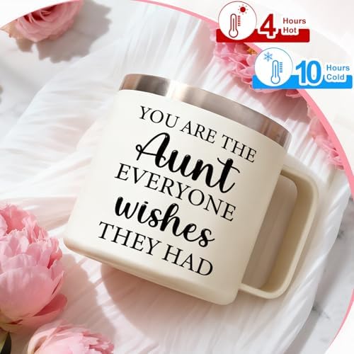 Lifecapido Aunt Gifts, You Are The Aunt Everyone Wishes They Had 14oz Insulated Coffee Mug with Keychain, Birthday Christmas Mothers Day Gifts for Aunts Auntie, White