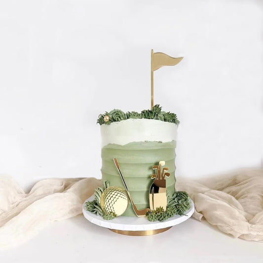 Golf Cake Decorations - Golf Theme Cake Toppers Kit for Golfers with Golden Acrylic Golf Flag Golf Ball for Golf Theme Party Supplies