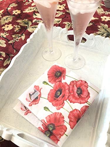 20-ct 13x13 Valentine's Napkins Decorative for Decoupage Red Poppy Floral Paper for Mother's Father's Day Red Pretty Flower Napkins gorgeous for Lunch Dinner 6.5 x 6.5 x 1 inches