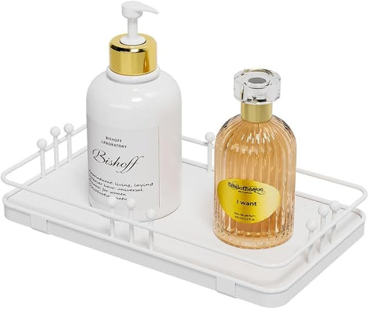 Bathroom Vanity Tray for Toiletries Makeup Perfume Candle Toilet Tank, Kitchen Tray for Soap Dispenser Spice Salt, Small Tray for Countertop Decor Coffee Nightstand 7.9âx4.4â White