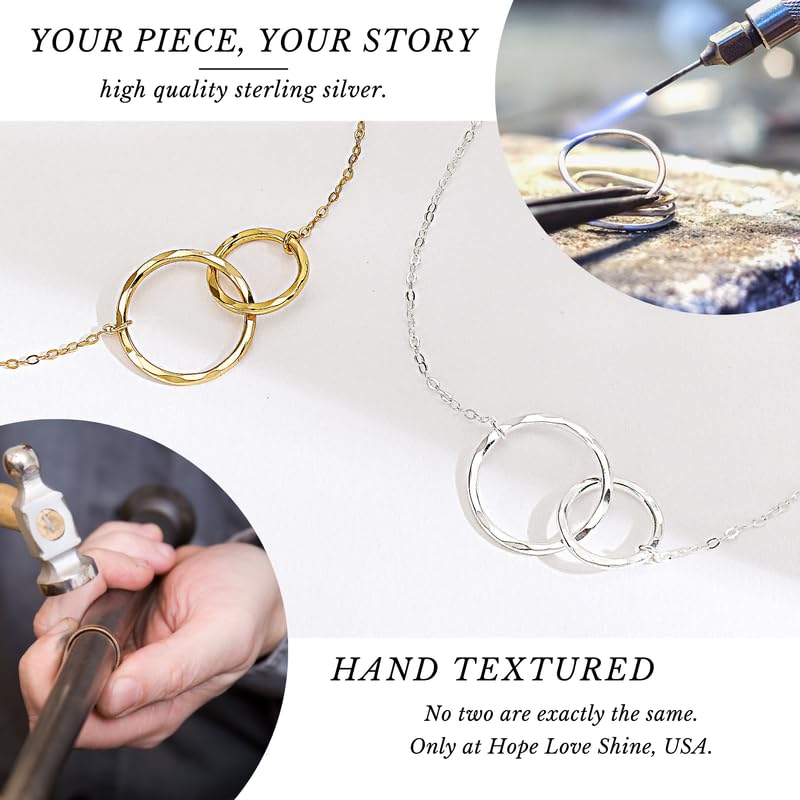 HOPE LOVE SHINE Best Friend Necklace Gift for Women - Interlocking Circle Sterling Silver Necklace - Ideal Gift for BFF, Soul Sister, Unbiological Sister - Gift Ready Best Friend Jewelry