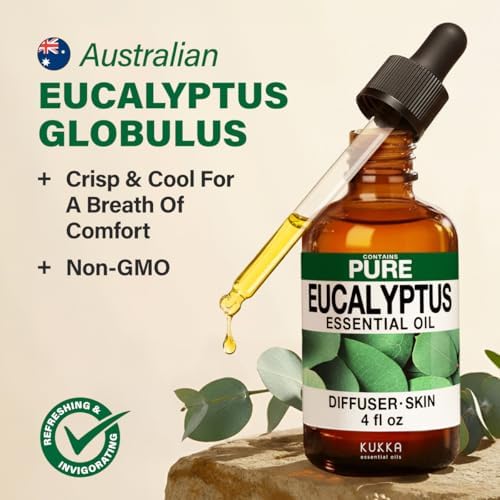 100% Pure Eucalyptus Oil - 4 Fl Oz Eucalyptus Essential Oil for Hair, Skin, Diffuser, Aromatherapy & DIY Soap Making Scent