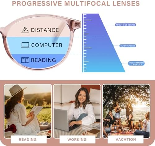 Progressive Multifocal Reading Glasses for Women Men, TR90 Fashion Blue Light Computer Readers