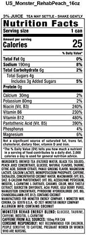 Monster Rehab Peach Tea + Energy, Energy Drink, 15.5 Ounce | Energy Iced Tea, Pack of 15