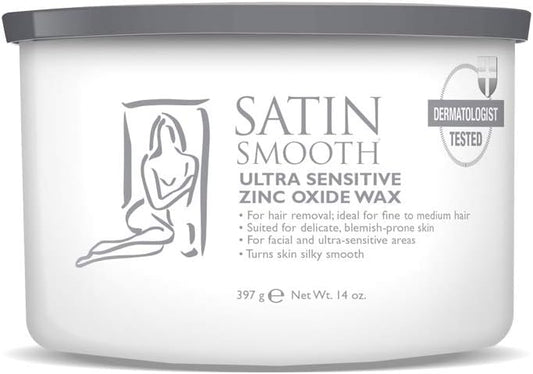 Satin Smooth Ultra Sensitive Zinc Oxide Wax, Hair Removal for Fine to Medium Hair, Safe for Delicate & Sensitive Skin, Waxing Kit, 14 oz, 1-Pack