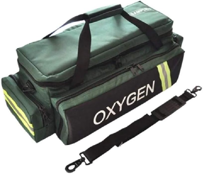 LINE2design First Responder EMS Oxygen Bag EMS Supplies - Standard O2 Medical Bag with Multiple Compartments & Shoulder Strap – Green