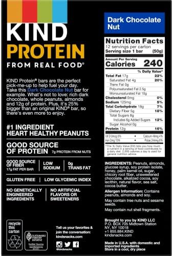 KIND Protein Bars, Double Dark Chocolate Nut, Gluten Free, 12g Protein,1.76oz, 12 count