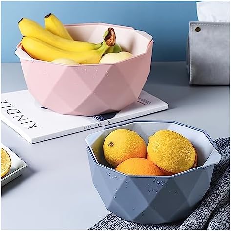 Fruit Bowls Fruit Tray Living Room Home Kitchen Double Wash Vegetable Draining Basket Fruit Basket Blue Green Pink Fruit Bowl Fruit Basket (Color : Pink, Size : L)