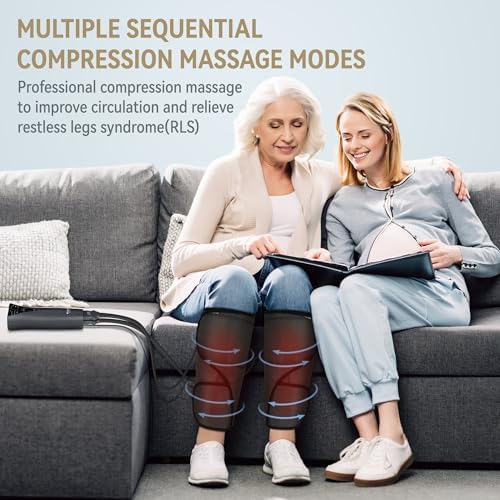 FIT KING Air Compression Leg Massager with Heat - Calf Massager for Circulation Helpful for Pain Relief RLS Edema and Relaxation - Great Gift for Wife Mom