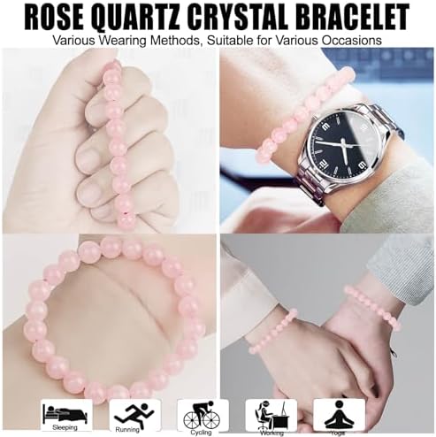 HOZEAL Rose Quartz Handmade Bracelet, Pink Crystal Stone Love Friendship Chakra Bracelet, Business Money Energy Wealth Good Luck Prosperity Feng Shui Yoga Beaded Bracelet for Men Women
