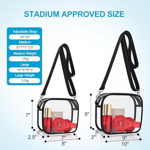 Clear Bag for Stadium Events, Transparent Messenger Bag Stadium Approved Crossbody Bag for Women & Men