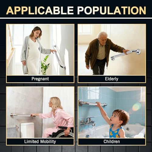 supregear Grab Bars for Bathtubs and Showers, Anti Slip Bathroom Grab Bars for Seniors, 304 Stainless Steel Safety Shower Handle, Toilet Handicap Elderly Assist Bathroom Wall Handle, 24 inch