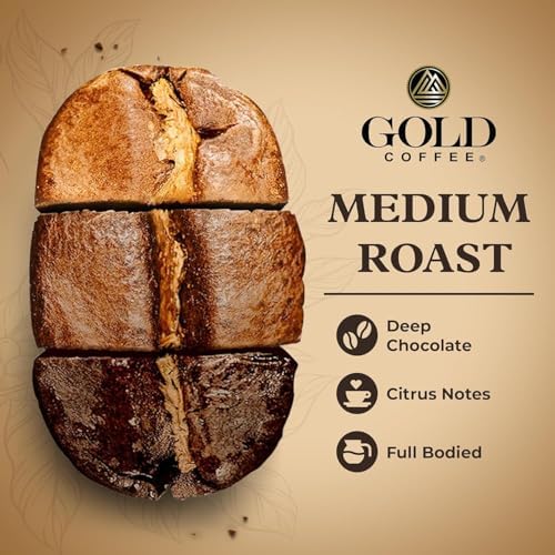 Gold Coffee Co. Blue Mountain Premium Blend - Medium Roast, Whole Bean 100% Arabica Coffee - Notes of Cocoa, Sweet Honey, Citrus 2 lbs. (Pack of 2)