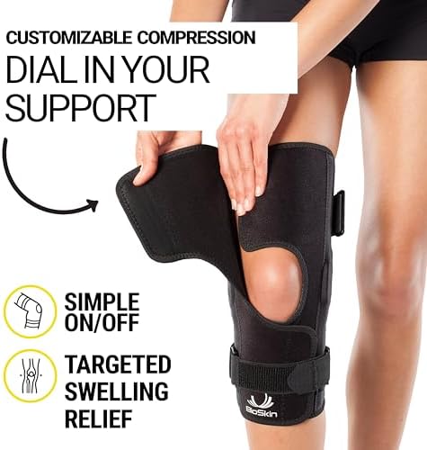 BioSkin Wraparound Hinged Knee Brace - Stays-in-Place Stability, Adjustable Compression Support for ACL/MCL, Meniscus & Arthritis, Lightweight Aluminum Side Hinges, Soft Breathable Hypoallergenic, Low-Profile (XX-Large)