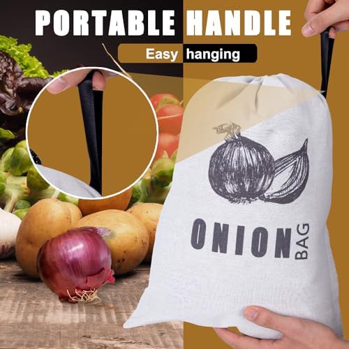 TOGETRUE Potato Onion Storage Bag, Fabric Onion and Potatoes Storage Bag, Washable Garlic Potatoes Onions Keeper with Drawstring for Pantry, 2 Pack (Potato Onion Bag)