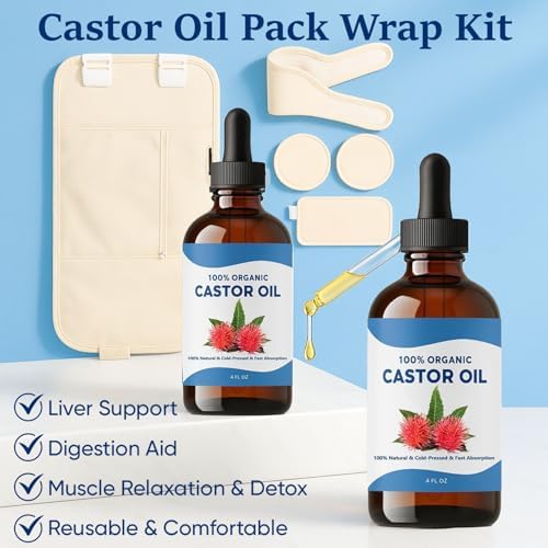 Tavio Castor Oil Pack, Organic Cotton Castor Oil Pack Wrap Kit, Wellness Packs for Liver Support, Digestion Aid, Muscle Relaxation & Detox, Reusable & Comfortable