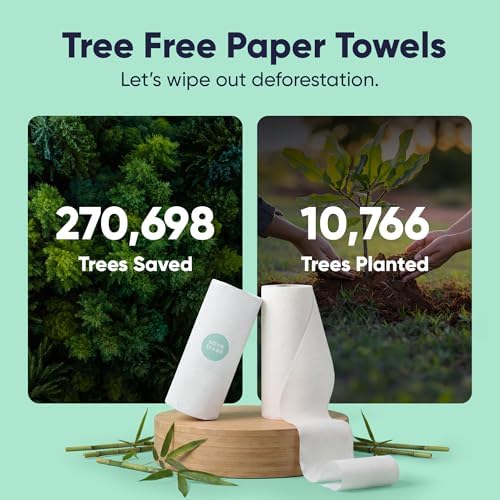 Save Trees Bamboo Paper Towels 6pk - 750 Sheets Paper Towels Rolls Ultra Absorbent & Durable Eco-Friendly - FSC-Certified, totally Plastic-Free, and Vegan