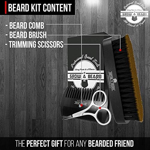 Beard Brush for Men with Beard & Mustache Comb Set, Beard Grooming & Care Kit, Natural Boar Bristle Brush, Dual Action Wood Comb, Stainless Steel Scissors, and Travel Bag, Great Fathers Day
