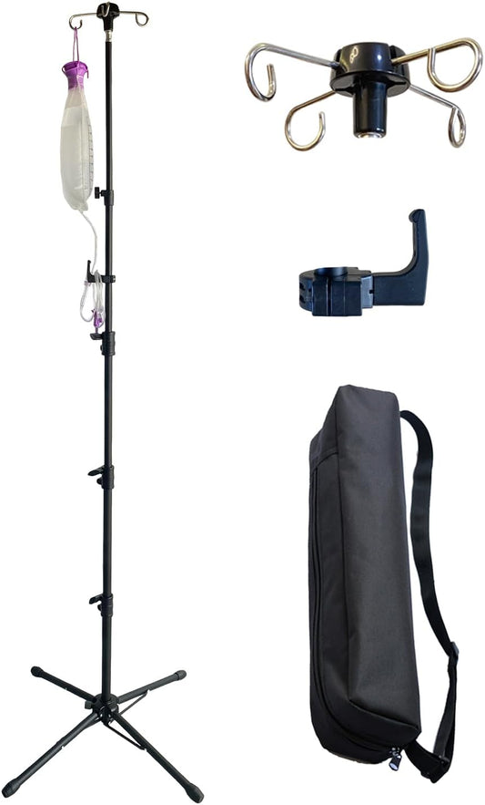 Four-Leg Portable IV Pole for Travel, Adjustable IV Poles Bag Stand Feeding Tube Holder Stand, for Pediatric Nursing Clinic HomeCare or Traveling