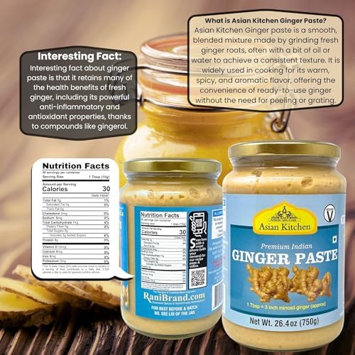 Asian Kitchen Ginger Cooking Paste 26.5oz (750g) Glass Jar ~ Vegan | Gluten Free | NON-GMO | No Colors | Indian Origin