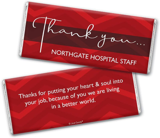 Thank You Personalized Wrappers for Chocolate Bars (25 Pack) - Red - Free Cold Pack