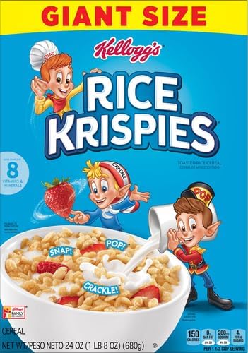 Kellogg's Rice Krispies Cold Breakfast Cereal, 8 Vitamins and Minerals, Rice Krispies Treats, Giant Size, Original, 24oz (1 Box), (Pack of 2)