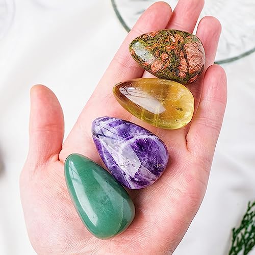 Natural Sodalite Palm Stone, 1.25"-2" Polished Worry Stone, Water Drop Shape Pocket Healing Crystal Gem Stones for Chakra Balancing, Reiki Healing and Crystal Grid