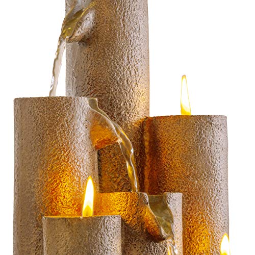 Alpine Corporation WCT202 Indoor Tabletop Tiered Water Fountain Featuring 3 Candles for Desktop and Table, 11", Brown