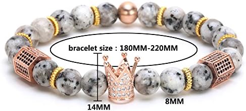SEVENSTONE 8mm Crown King Charm Bracelet for Men Women Black Matte Onyx Stone Beads, 7.5"
