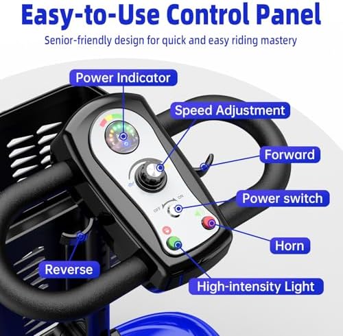 Mobility Scooter for Adults,4 Wheel Mobility Scooter,15 Miles Range,300LBS Capacity,Lightweight and Portable,with LED Headlights and Basket,Charger Included,Gifts Suitable for Elders,Blue