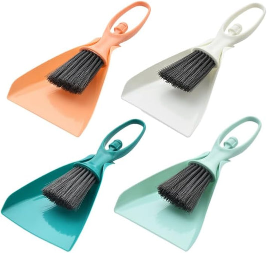 Cabilock Mini Dustpan and Brush Set, 4 Sets Small Broom and Dustpan Set, Desktop Cleaning Tool Accessories for Desktop Computer Keyboard Car Window